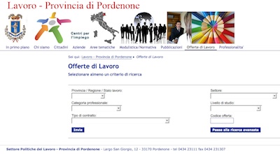 Lavoro, nuove offerte sul sito della Provincia di Pordenone